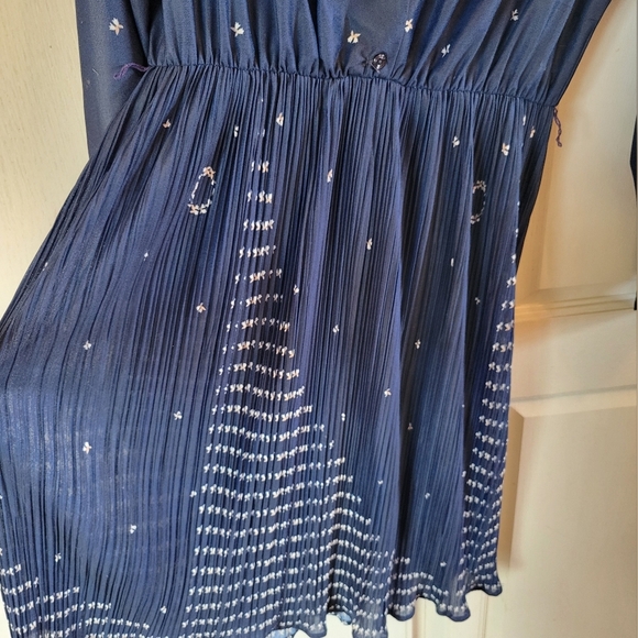 Vintage Tribute Navy Semi Sheer Collared Long Sleeve Dress - Picture 3 of 7